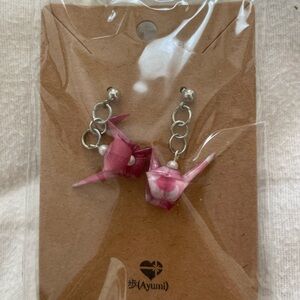 Pink Origami Crane Earrings